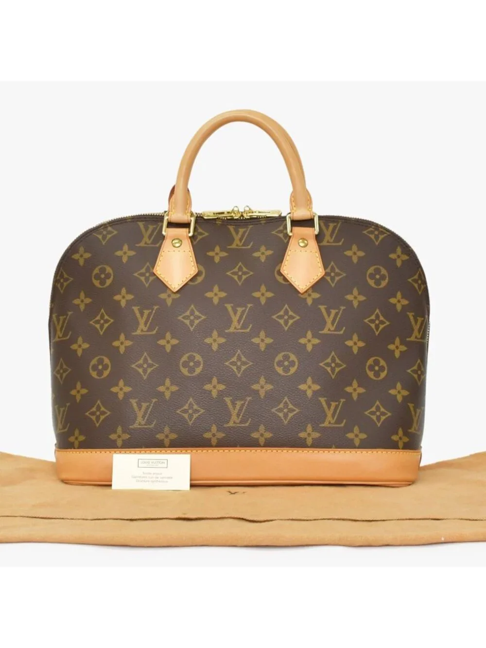Louis Vuitton Alma PM Handbag Monogram Canvas Vachetta Leather Brown Gold